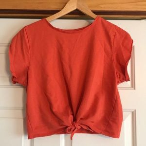 Orange Cropped Tie Shirt